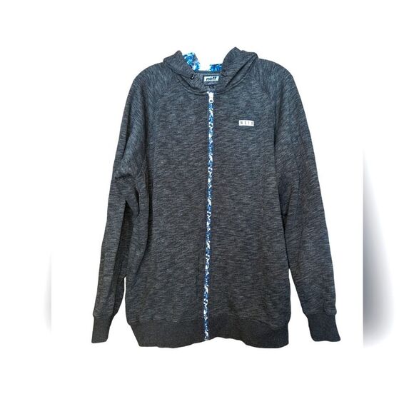 🛍️ Neff Zip Up Charcoal Gray & Blue Floral Trim Zip Up Hoodie Size Large - Picture 1 of 3